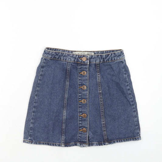 Denim & Co. Womens Blue Cotton Straight & Pencil Skirt Size 8 Button