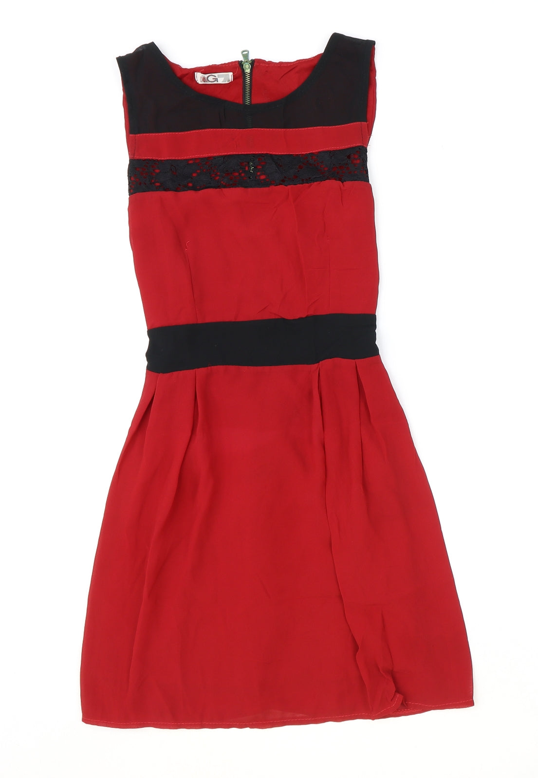 Preworn Womens Red Polyester Skater Dress Size S Scoop Neck Zip