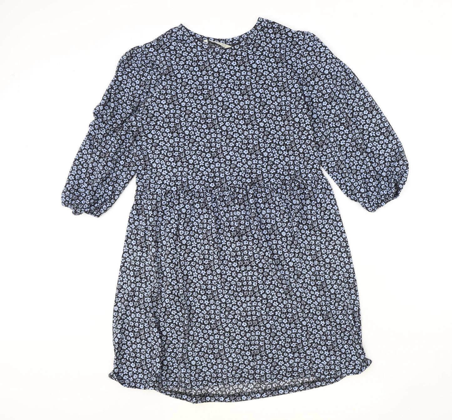 Stradivarius Womens Blue Floral Polyester A-Line Size L Roll Neck Pullover