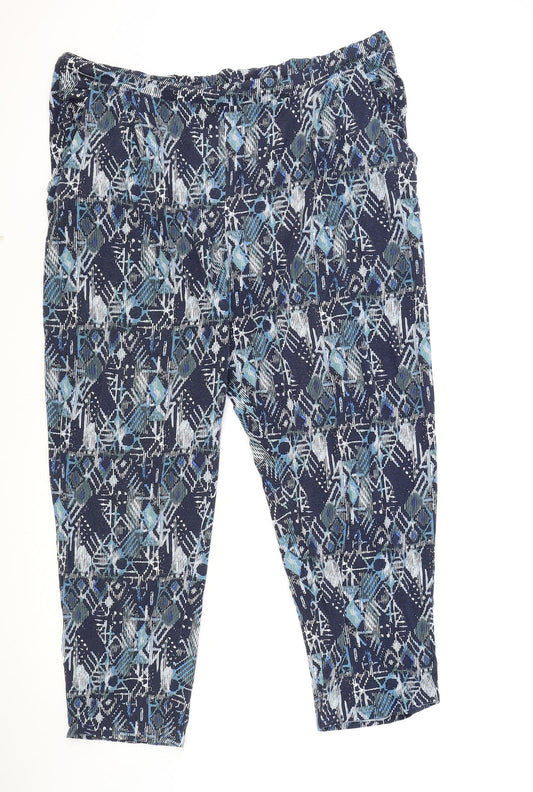 Preworn Womens Blue Geometric Polyester Harem Trousers Size 40 in Regular