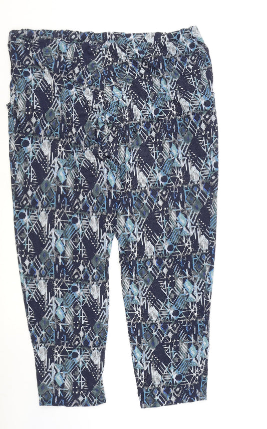 Preworn Womens Blue Geometric Polyester Harem Trousers Size 40 in Regular
