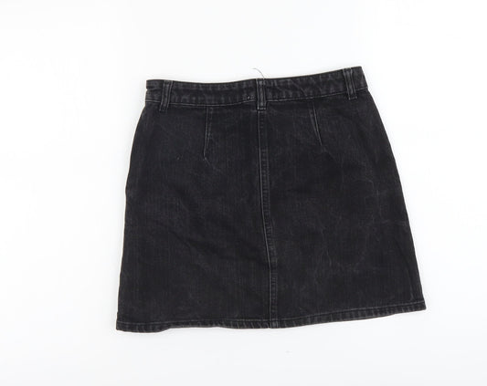 Miss Selfridge Womens Grey Cotton Straight & Pencil Skirt Size 8 Button