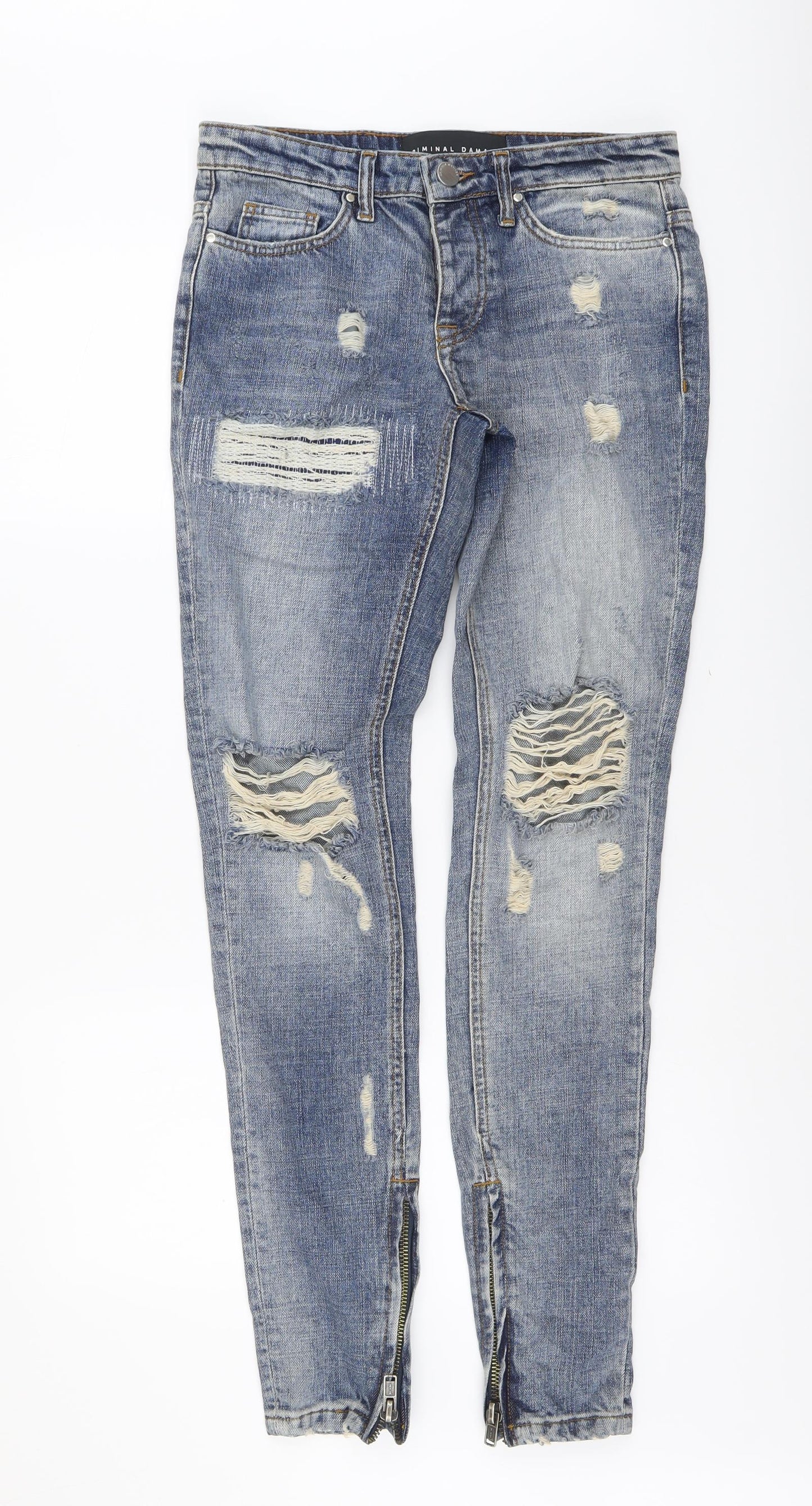 Criminal Damage Mens Blue Cotton Skinny Jeans Size 28 in L33 in Regular Button