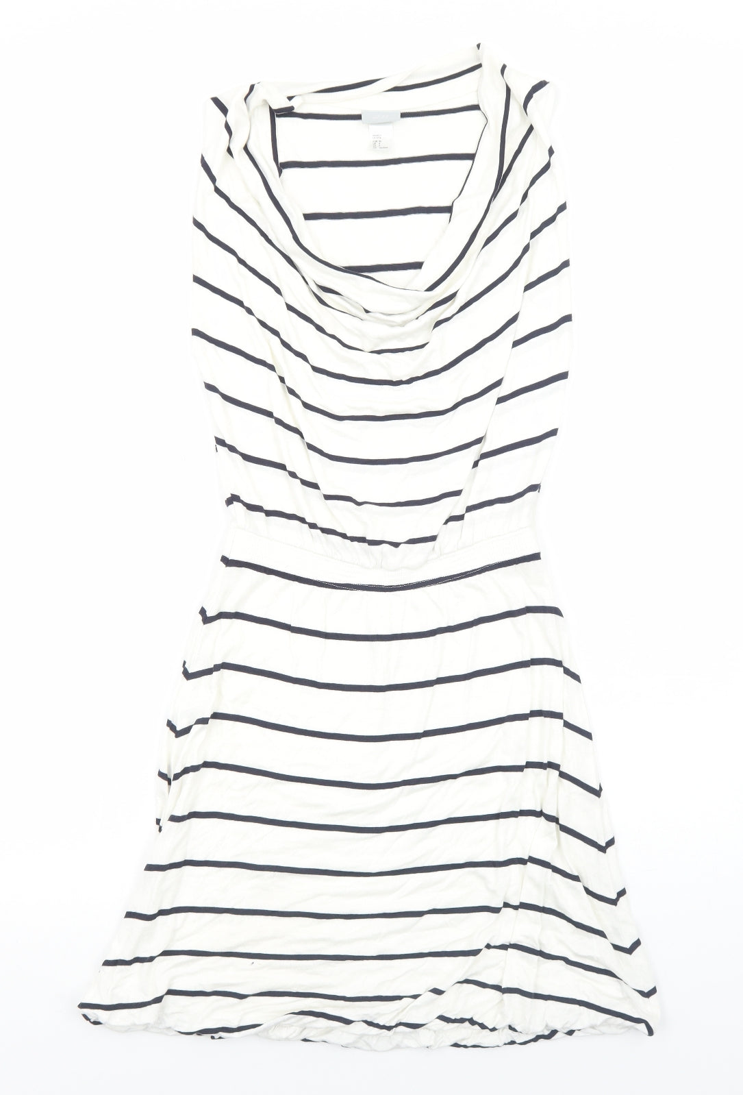 H&M Womens White Striped Viscose Fit & Flare Size 8 Cowl Neck Pullover