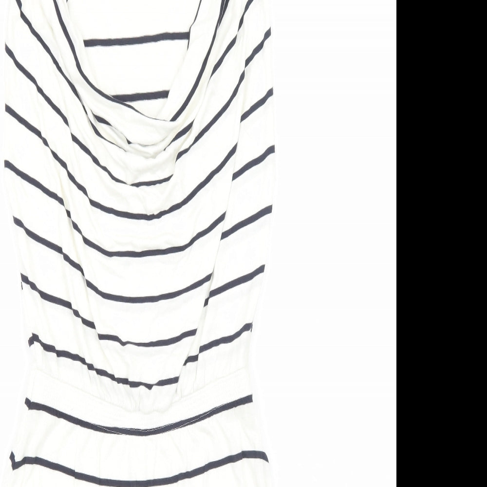 H&M Womens White Striped Viscose Fit & Flare Size 8 Cowl Neck Pullover