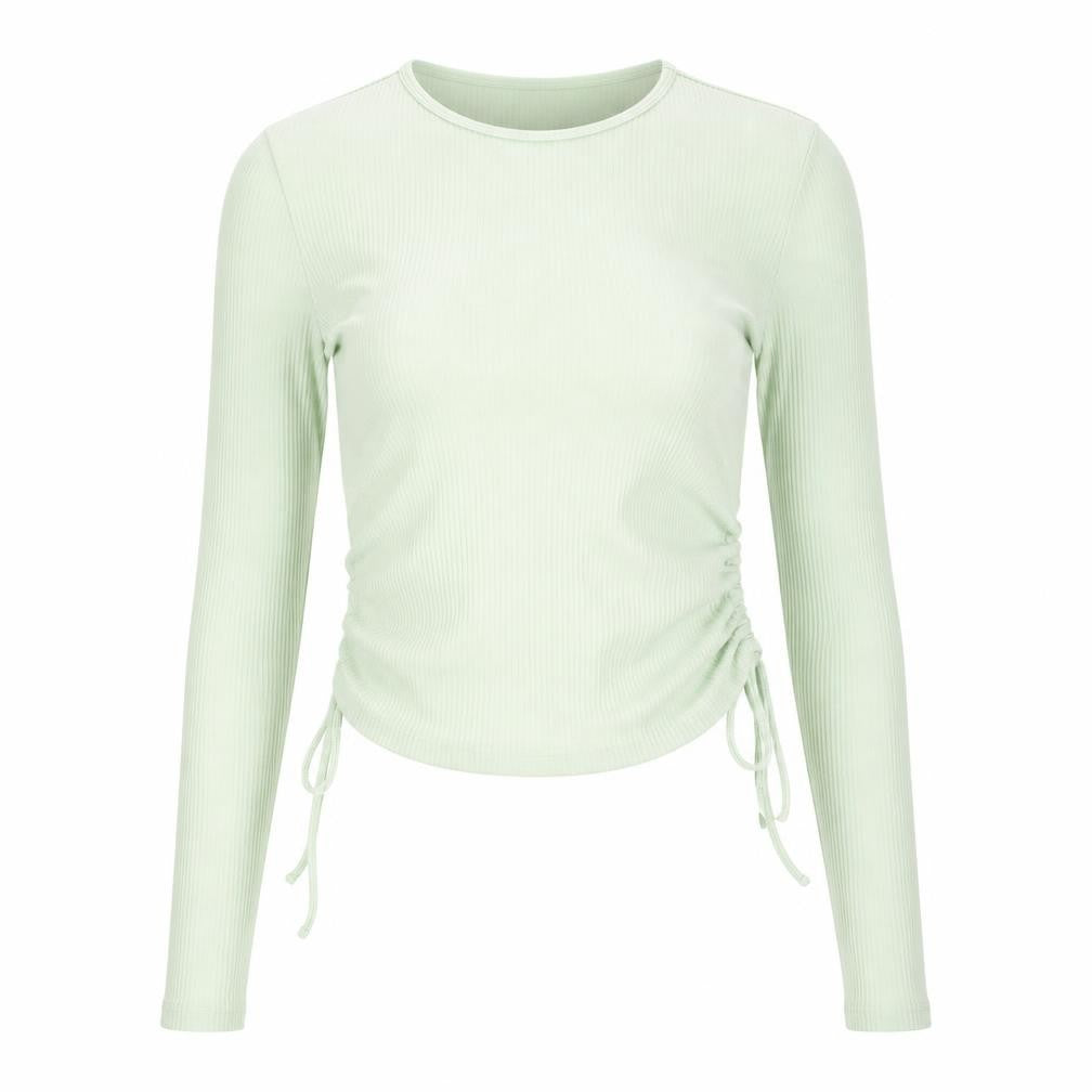 H&M Womens Green Viscose Cropped Blouse Size S Scoop Neck - Ribbed Side Ruched