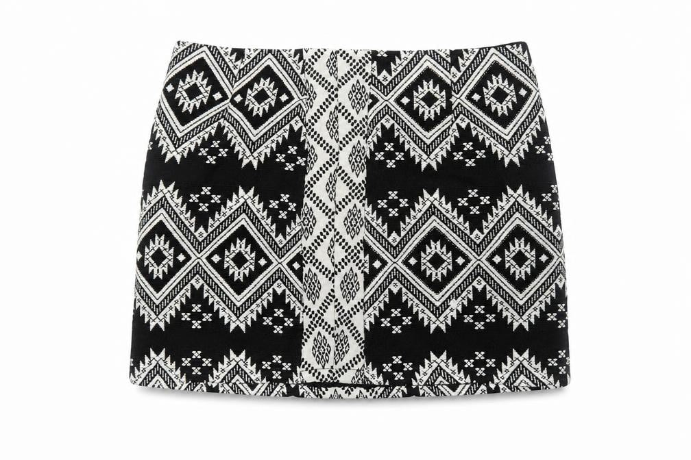 Marks and Spencer Womens Black Geometric Cotton Bandage Skirt Size 18 Zip