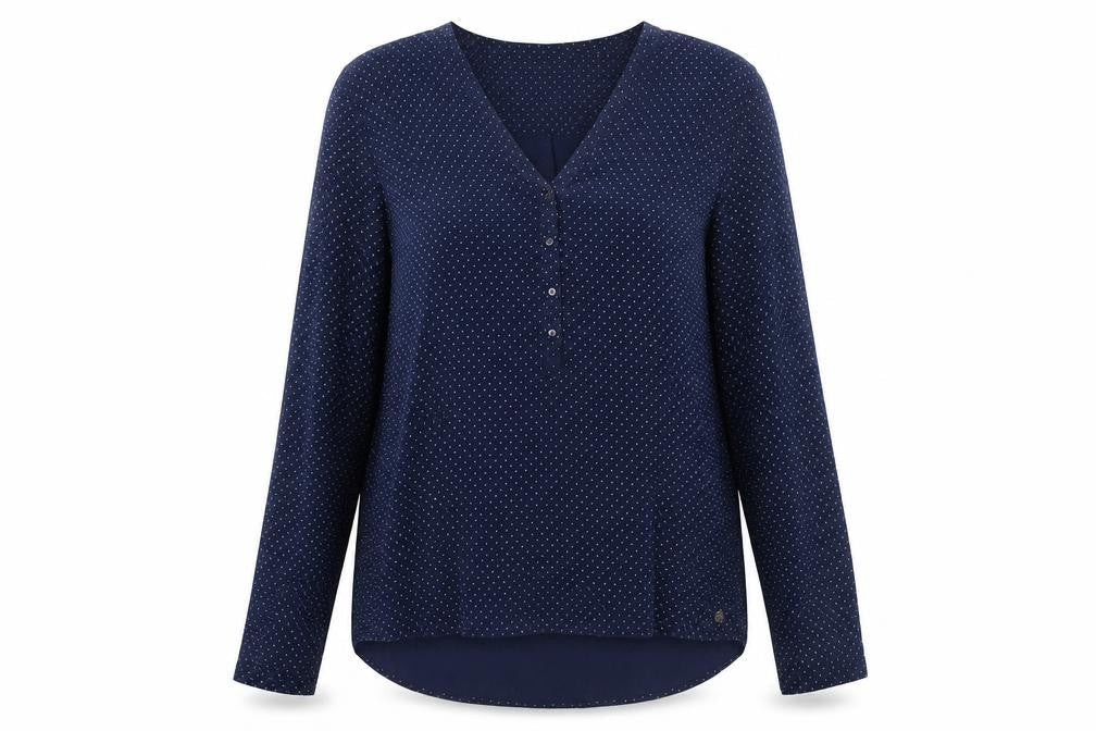 ESPRIT Womens Blue Polka Dot Viscose Basic Blouse Size 10 V-Neck