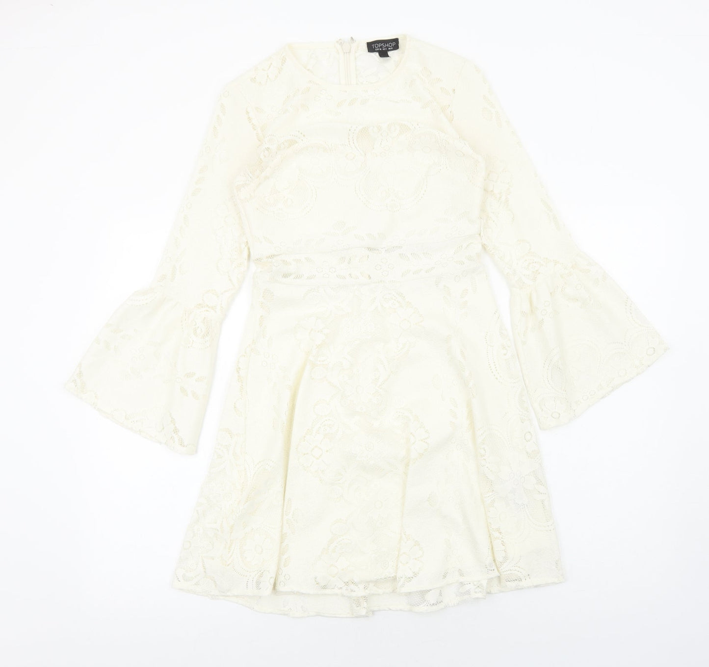 Topshop Womens Ivory Polyester A-Line Size 8 Round Neck Zip