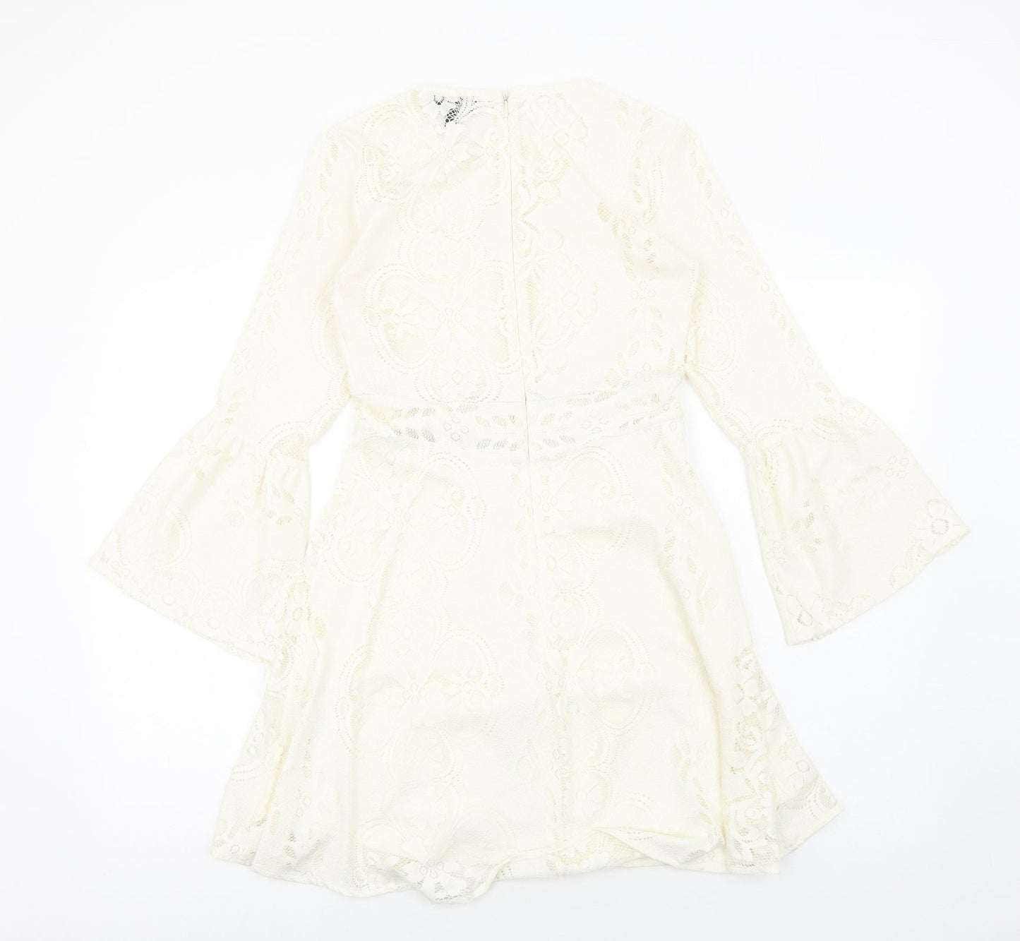 Topshop Womens Ivory Polyester A-Line Size 8 Round Neck Zip