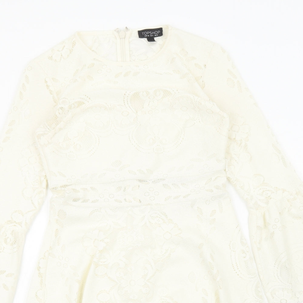 Topshop Womens Ivory Polyester A-Line Size 8 Round Neck Zip