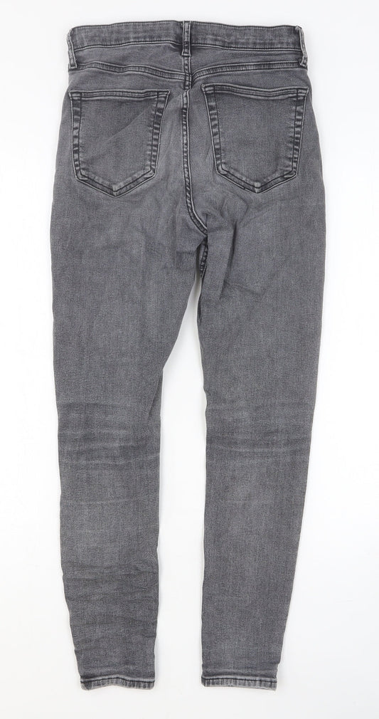 Preworn Womens Grey Cotton Skinny Jeans Size 28 Relaxed Button
