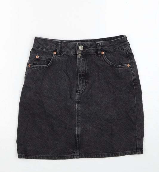 Topshop Womens Black Cotton Straight & Pencil Skirt Size 26 in Zip