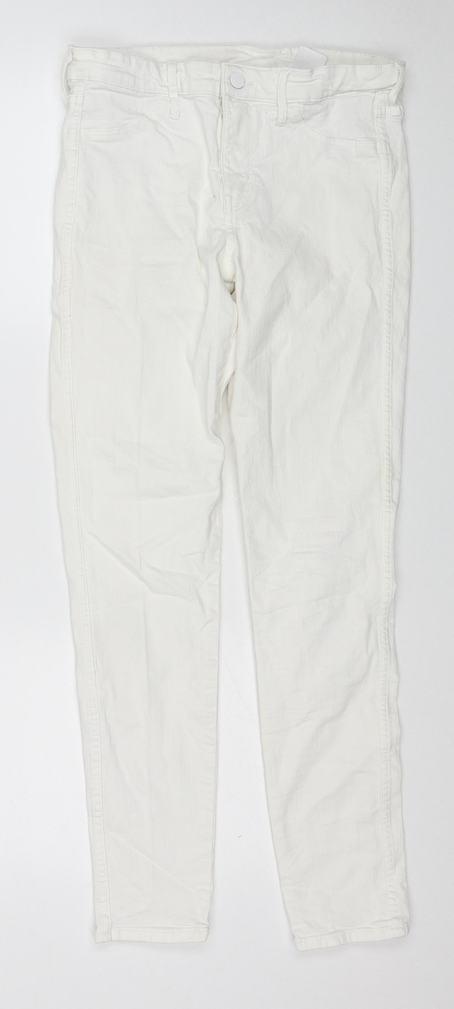 H&M Womens White Cotton Skinny Jeans Size 28 Regular Zip