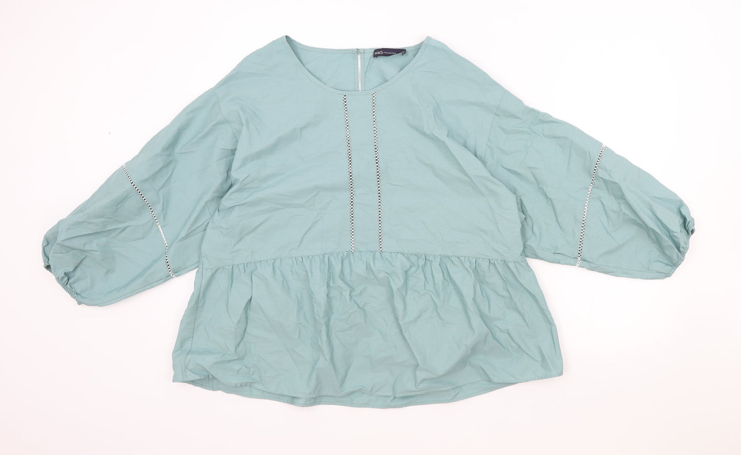 Marks and Spencer Womens Blue Cotton Basic Blouse Size 14 Round Neck