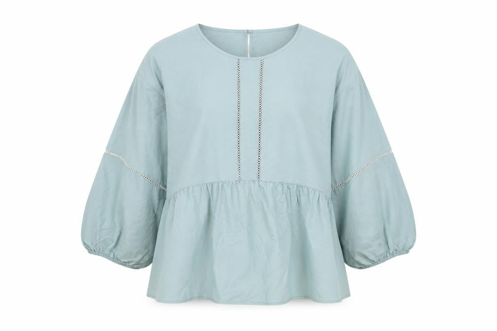 Marks and Spencer Womens Blue Cotton Basic Blouse Size 14 Round Neck