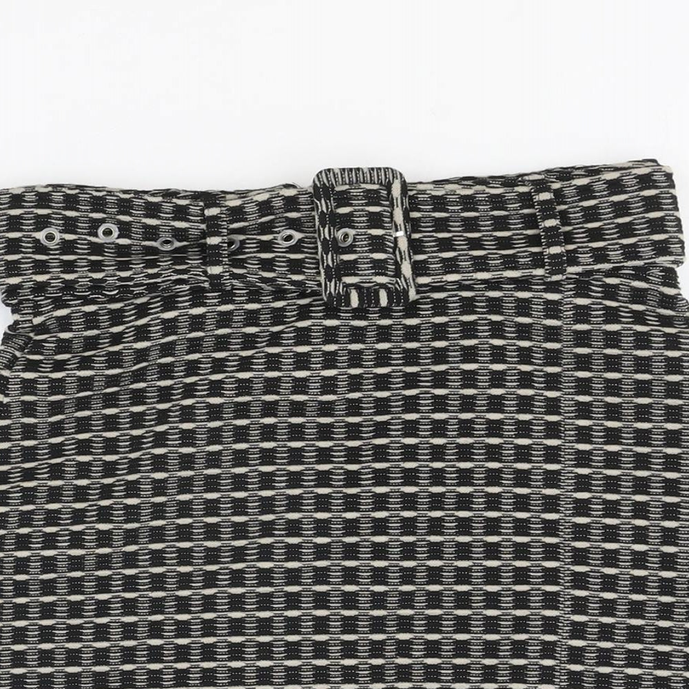 Select Womens Black Geometric Polyester Straight & Pencil Skirt Size 8 Zip - Belt Inlcuded