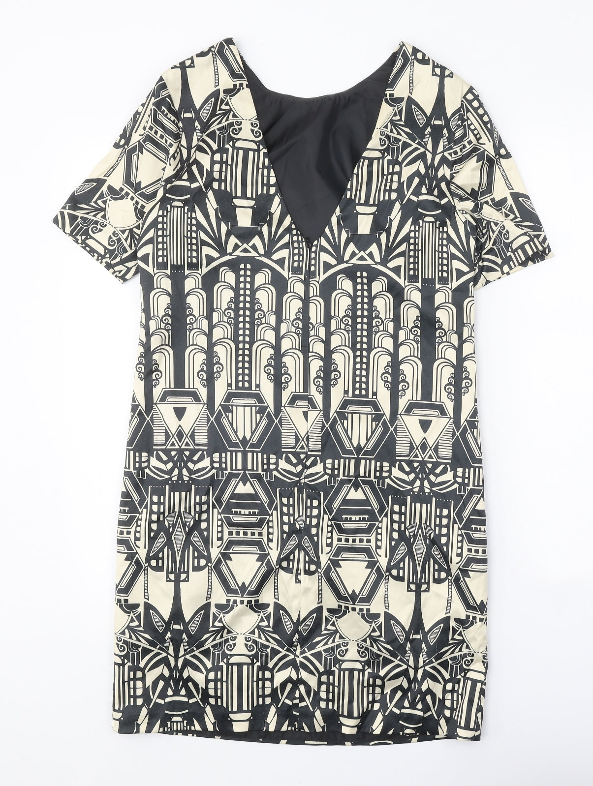 Preworn Womens Beige Geometric Polyester A-Line One Size Round Neck Zip