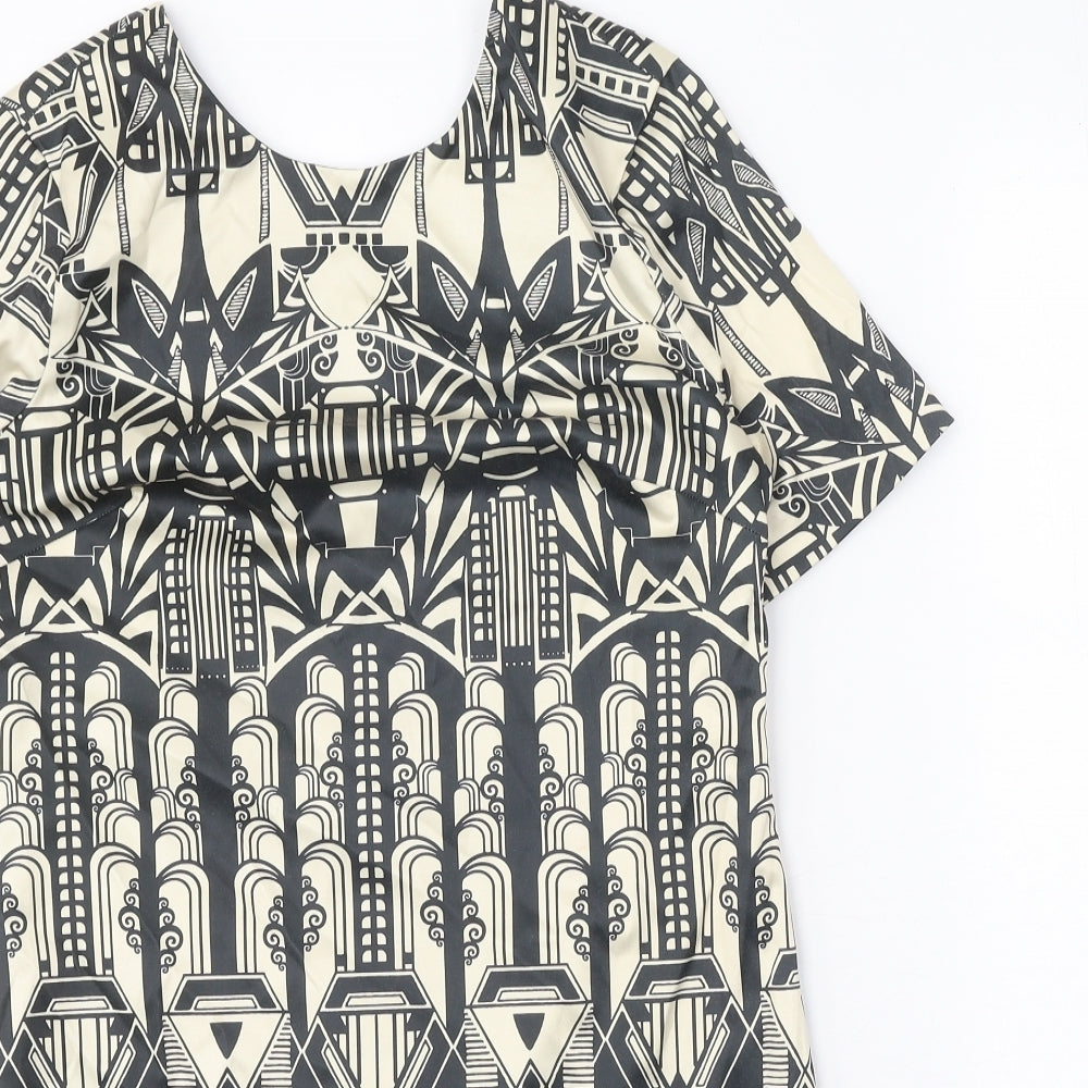 Preworn Womens Beige Geometric Polyester A-Line One Size Round Neck Zip