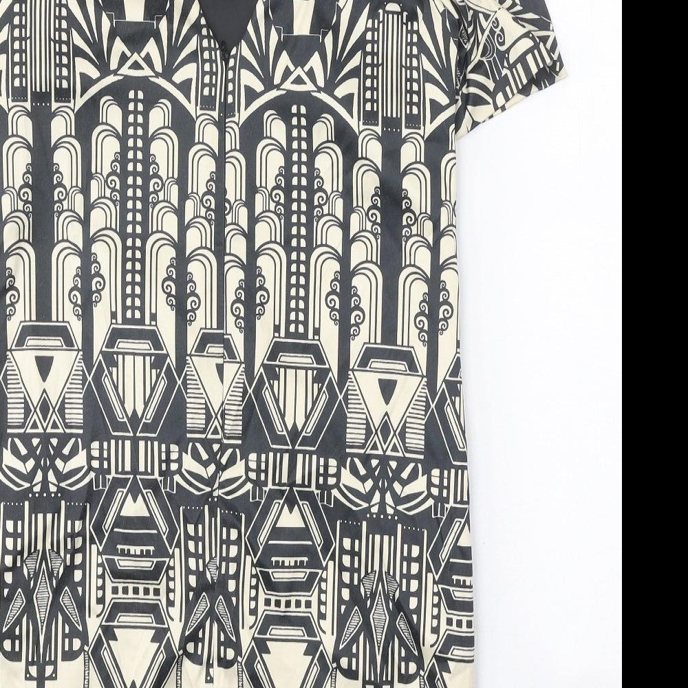 Preworn Womens Beige Geometric Polyester A-Line One Size Round Neck Zip