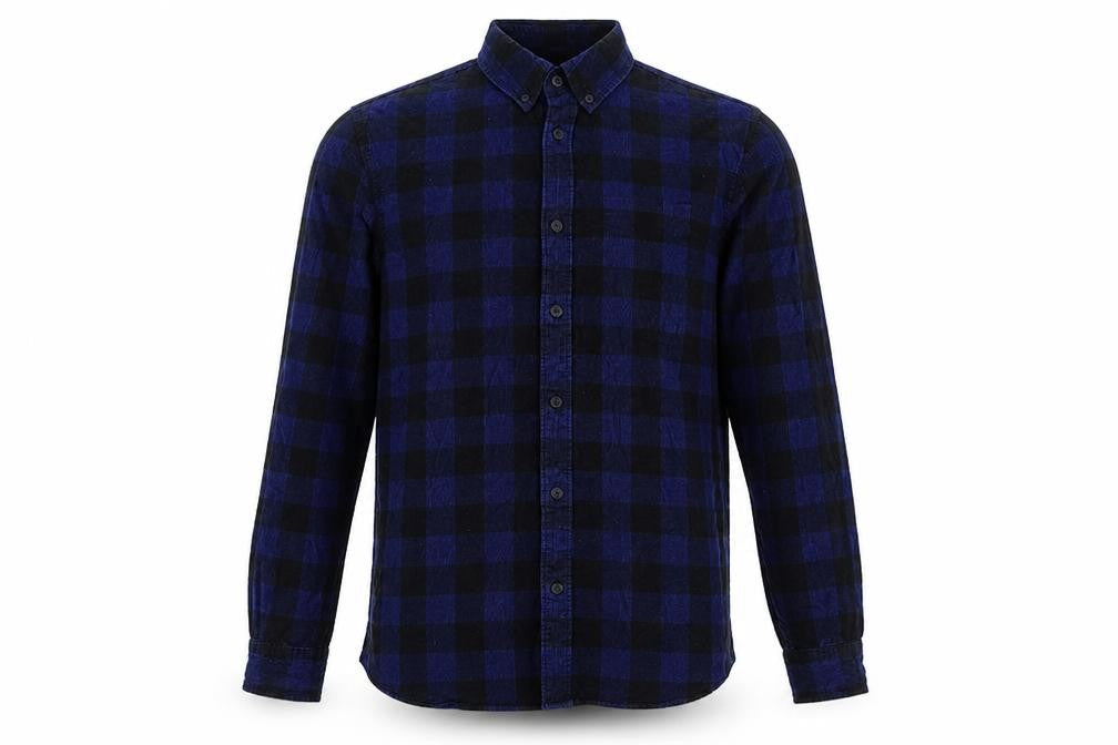 Marks and Spencer Mens Blue Check Cotton Button-Up Size S Collared Button