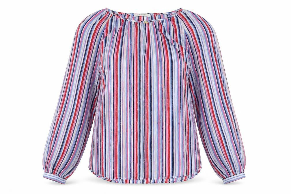 Classics Womens Multicoloured Striped Polyester Basic Blouse Size 12 Boat Neck