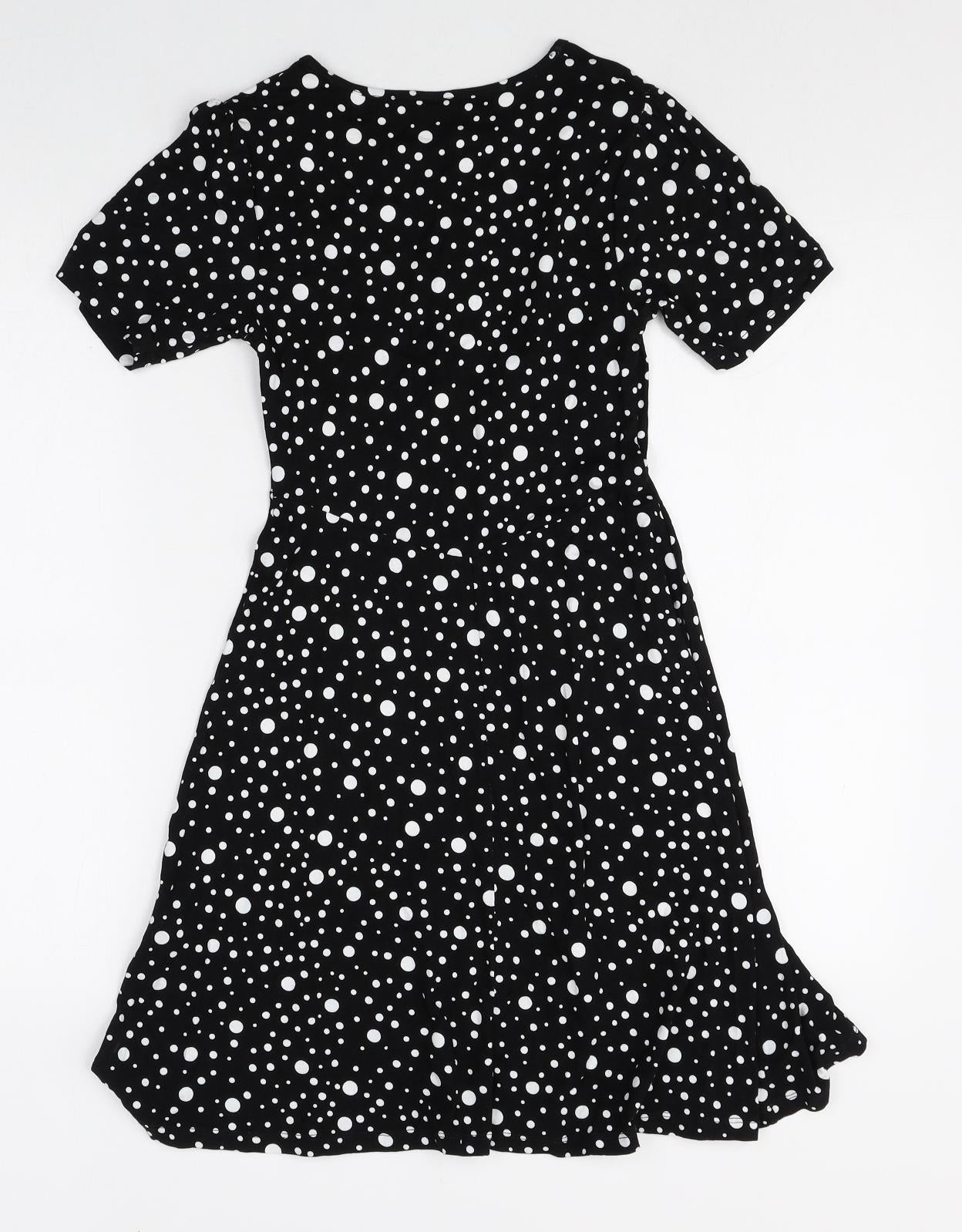 ASOS Womens Black Polka Dot Viscose A-Line Size 8 Round Neck Pullover