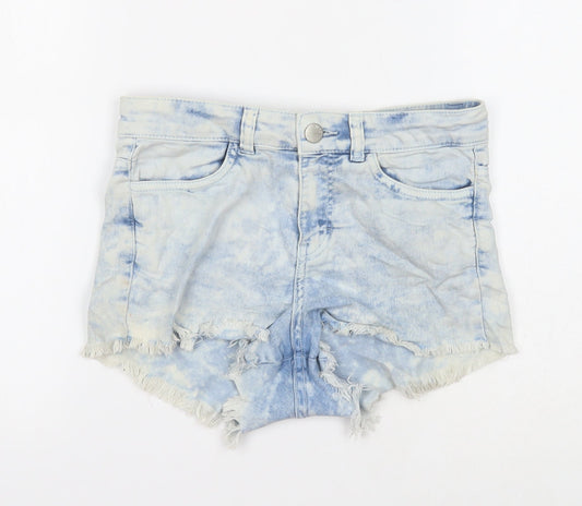 Divided Womens Blue Cotton Cut-Off Shorts Size 8 Regular Zip