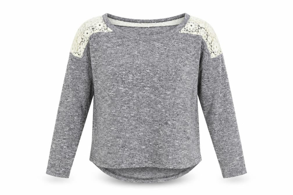 Front view of Ged London women’s grey round neck polyester jumper, size S, pullover
