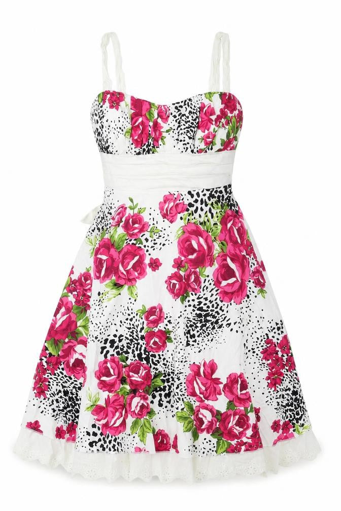 My Michelle Womens White Floral Polyester Fit & Flare Size S Sweetheart Zip
