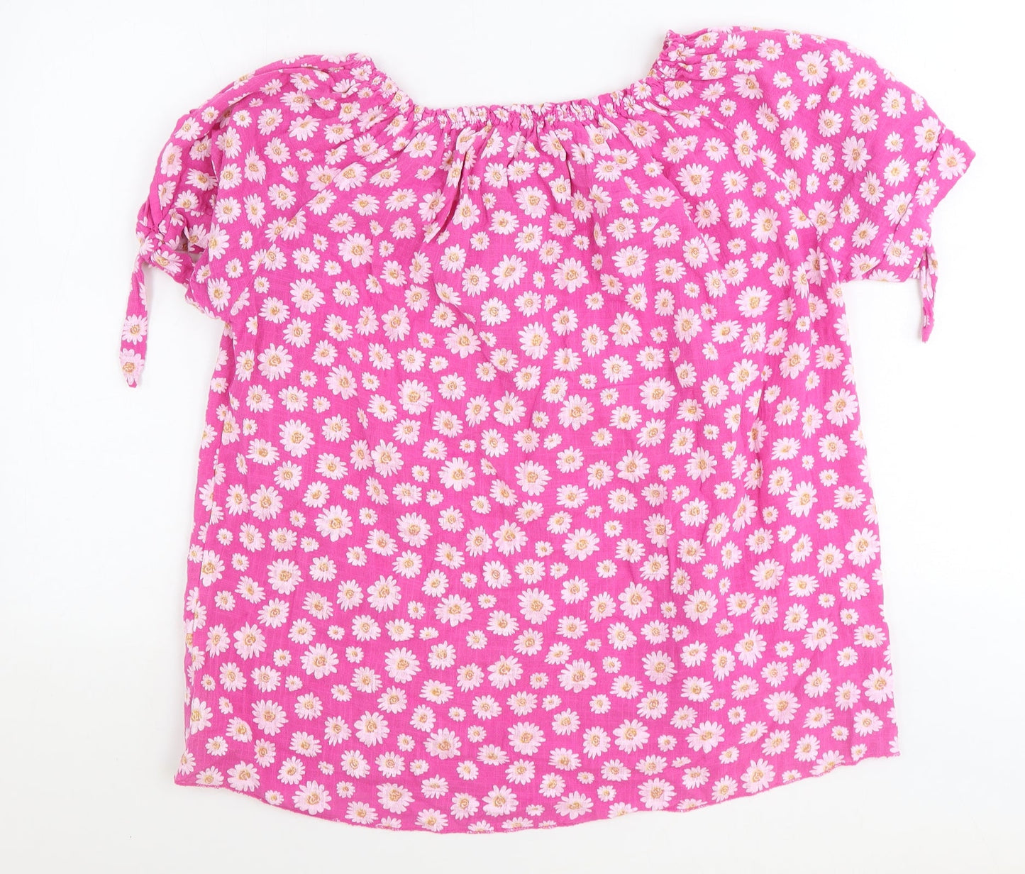 Moda Womens Pink Floral Cotton Basic Blouse Size 6 Round Neck