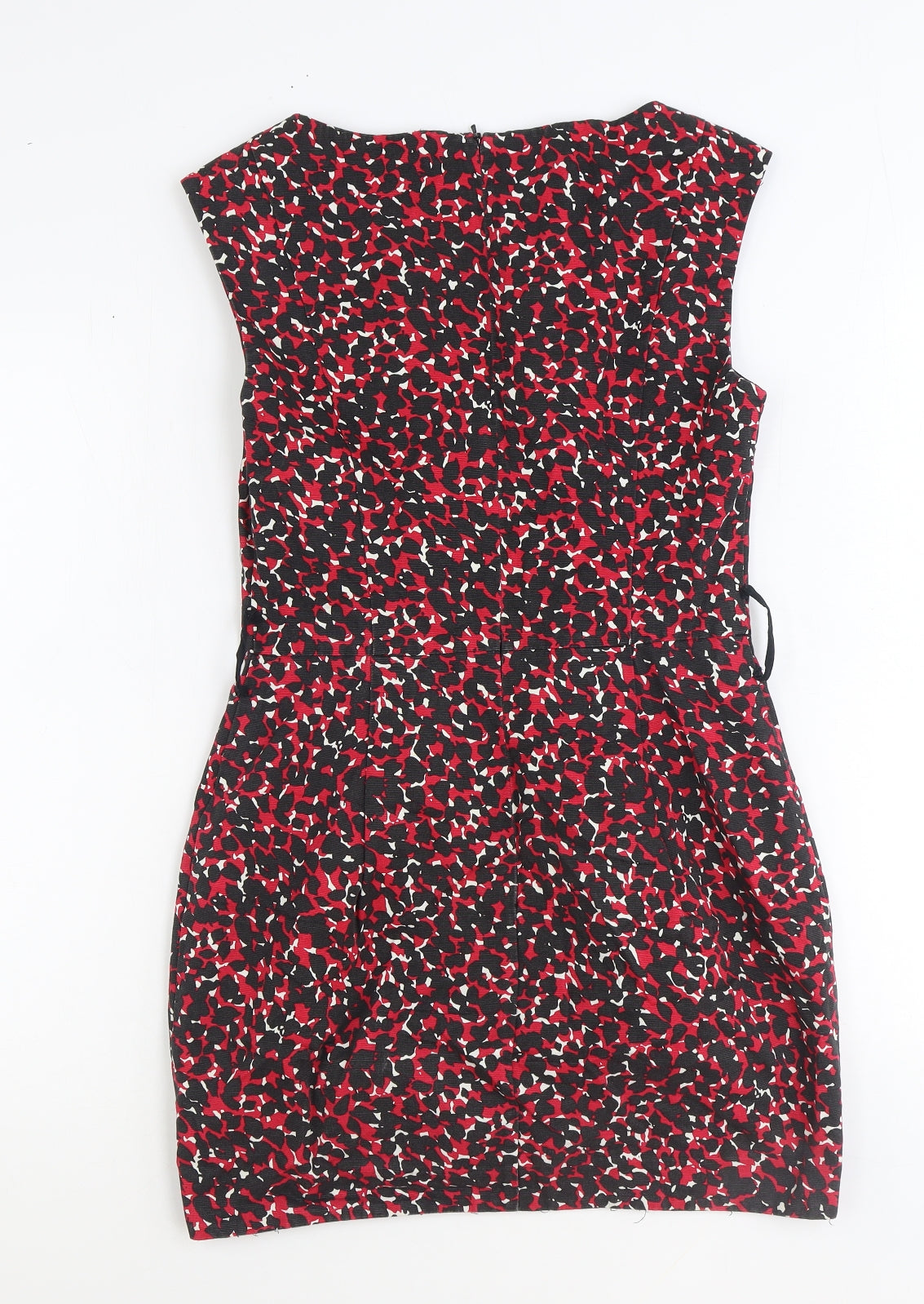 Warehouse Womens Red Geometric 100% Cotton Shift Size 10 Round Neck Zip