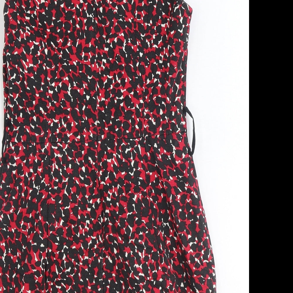 Warehouse Womens Red Geometric 100% Cotton Shift Size 10 Round Neck Zip