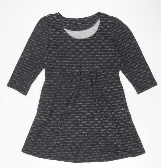 Reborn Womens Grey Geometric Polyester A-Line Size L Round Neck Pullover