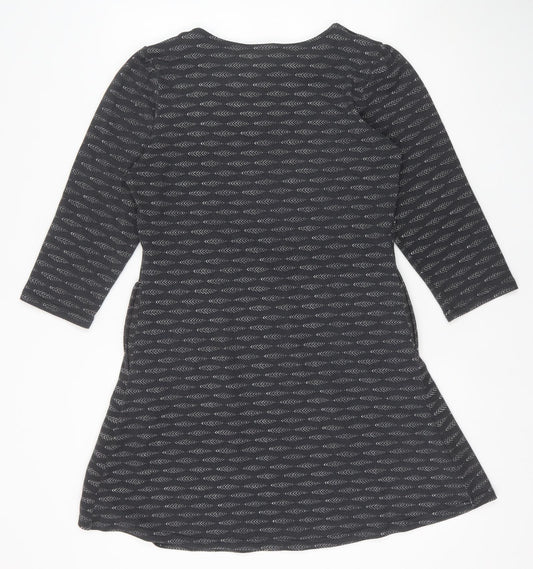 Reborn Womens Grey Geometric Polyester A-Line Size L Round Neck Pullover