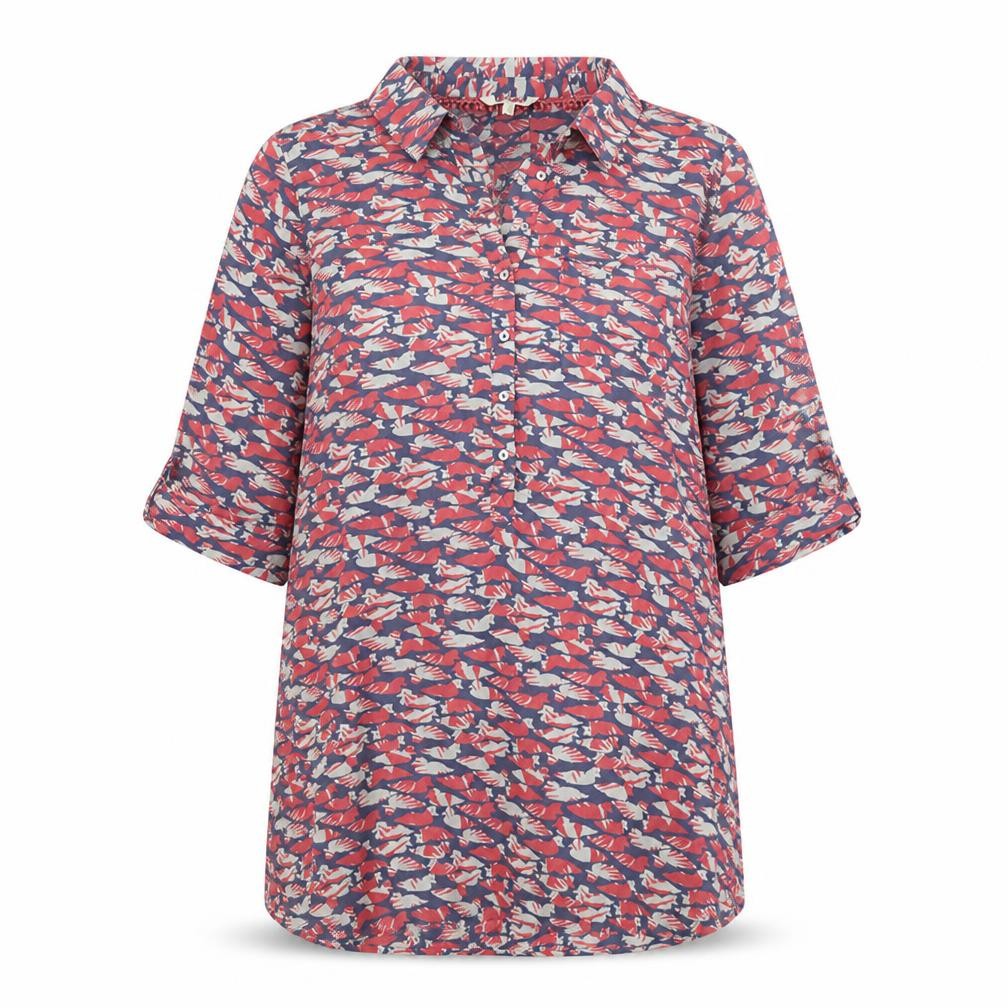 Preworn Womens Pink Geometric Cotton Tunic Button-Up Size 10 Collared