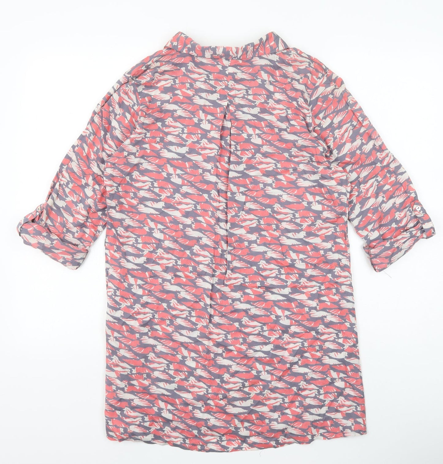 Preworn Womens Pink Geometric Cotton Tunic Button-Up Size 10 Collared
