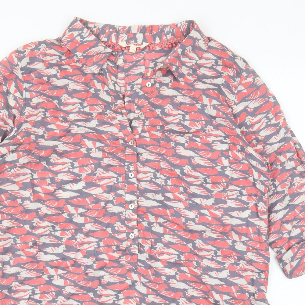 Preworn Womens Pink Geometric Cotton Tunic Button-Up Size 10 Collared