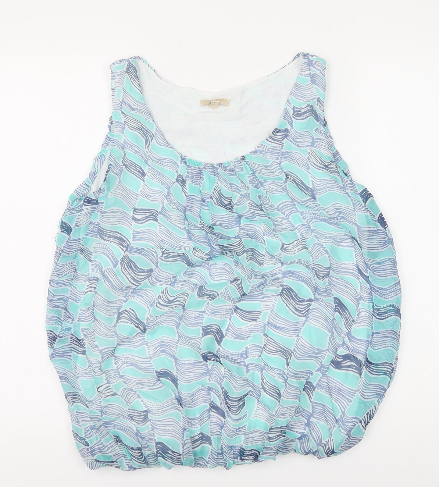 Giusy Womens Blue Geometric Viscose Basic Tank Size L Scoop Neck - Bubble Hem
