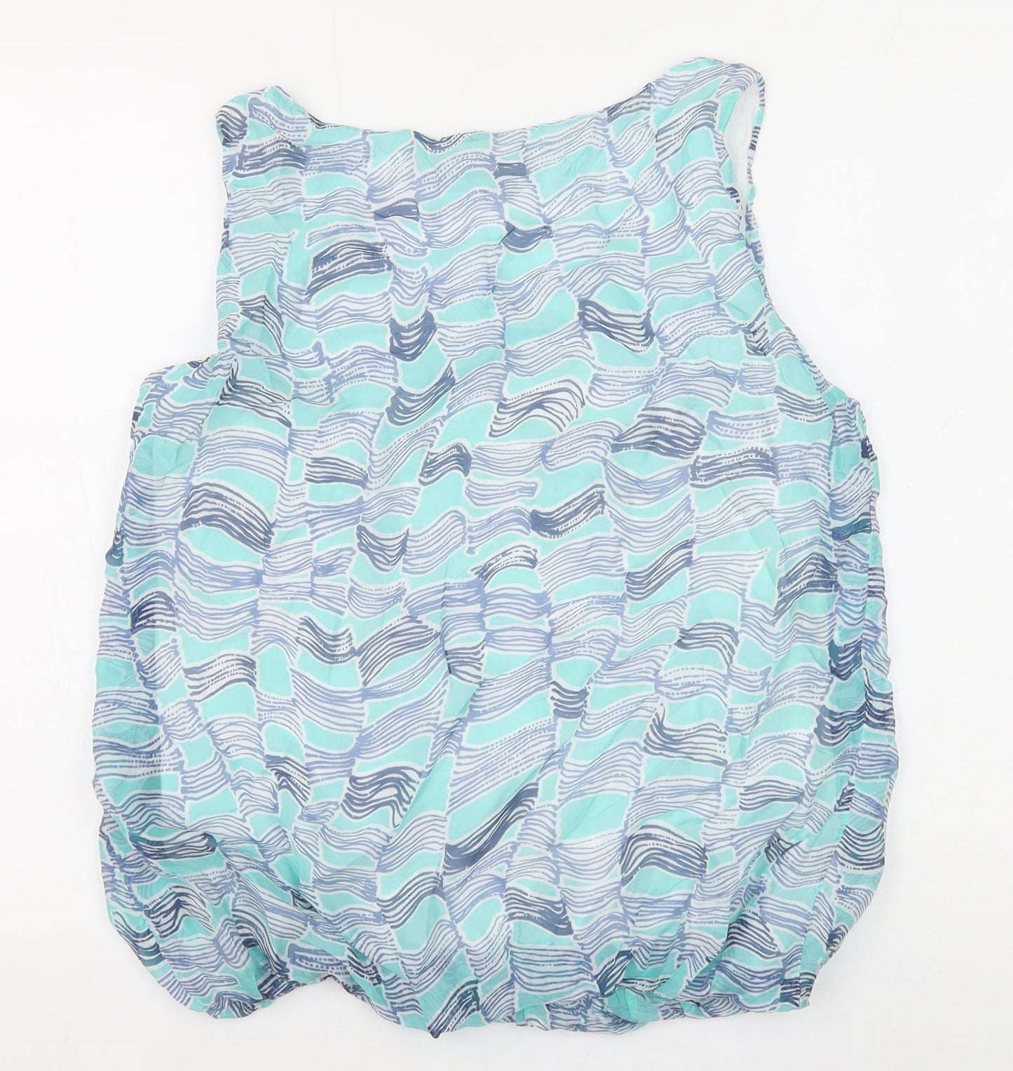Giusy Womens Blue Geometric Viscose Basic Tank Size L Scoop Neck - Bubble Hem