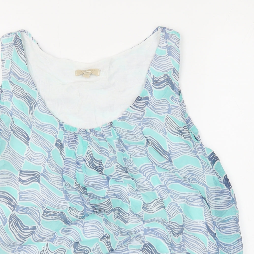 Giusy Womens Blue Geometric Viscose Basic Tank Size L Scoop Neck - Bubble Hem