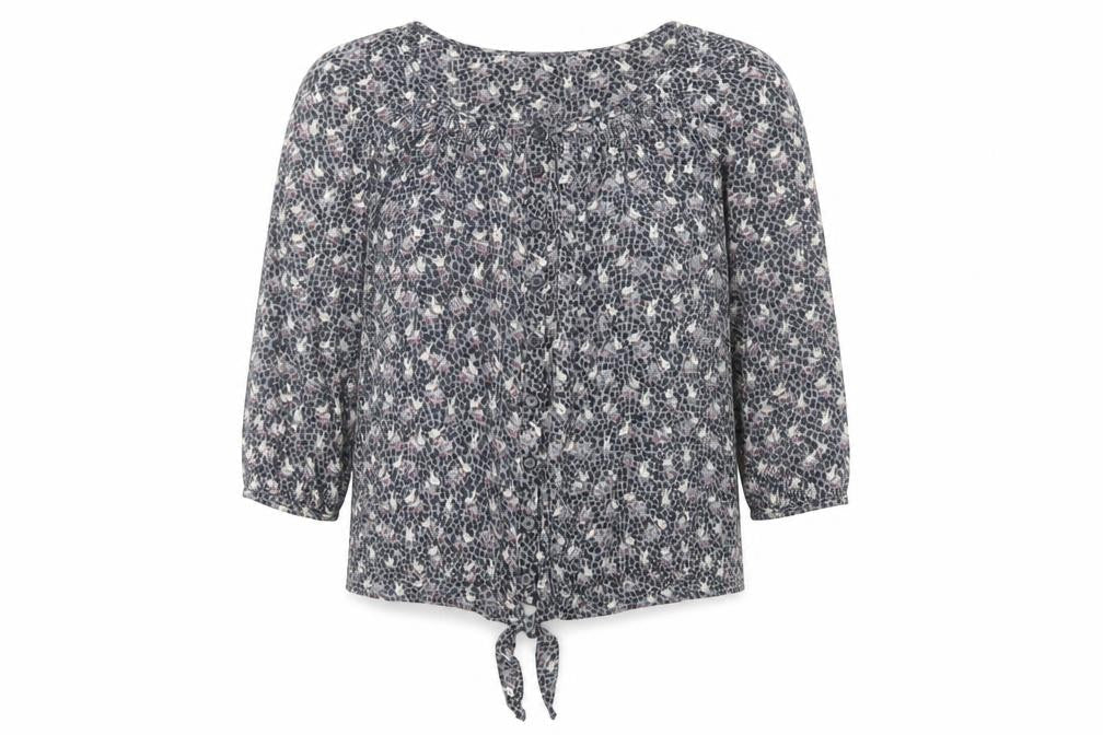 Marks and Spencer Womens Grey Geometric Polyester Basic Blouse Size 10 Scoop Neck - Rabbits, Tie front