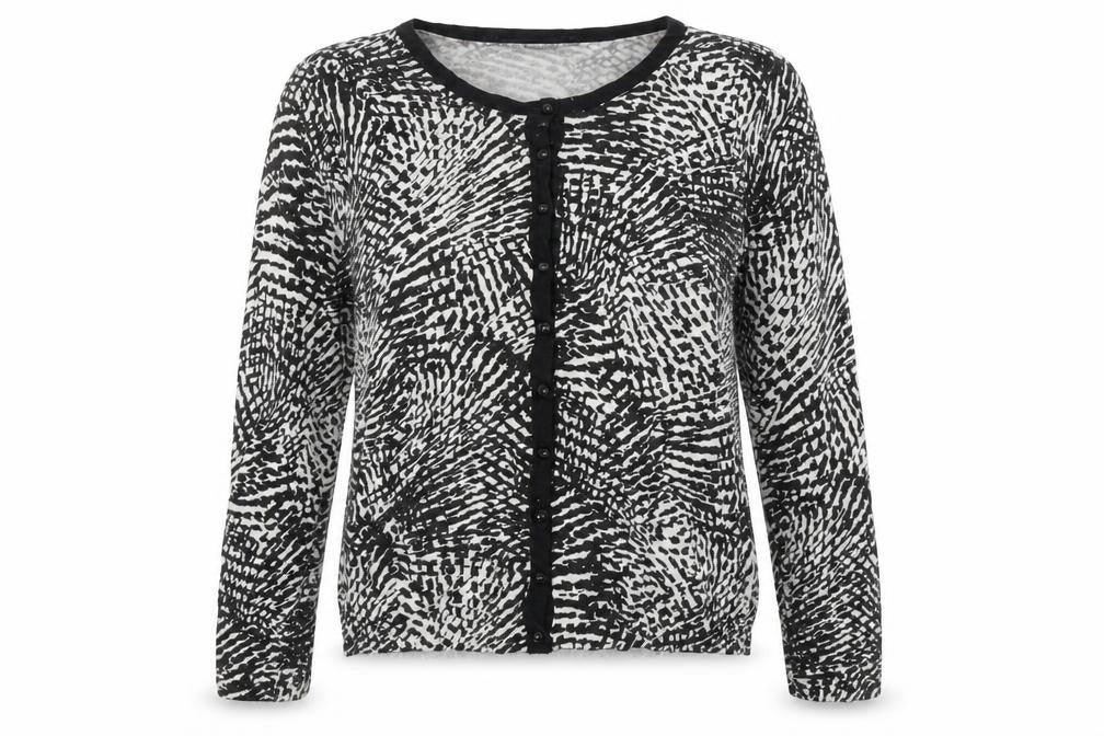 Marks and Spencer Womens Black Scoop Neck Geometric Viscose Cardigan Jumper Size 12