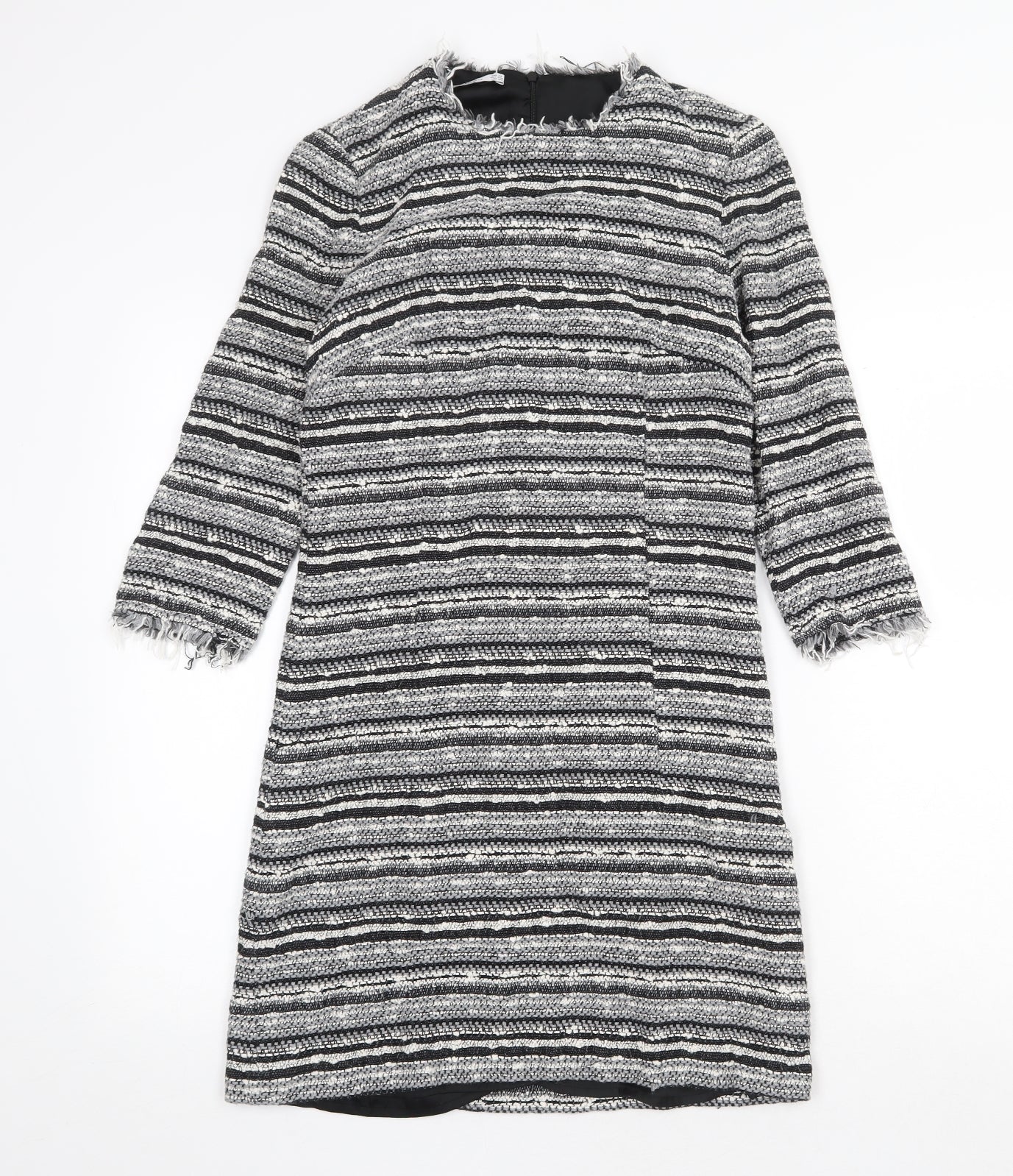 Mango Womens Grey Striped Acrylic Sheath Size XS Round Neck Zip