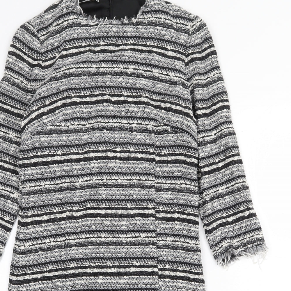 Mango Womens Grey Striped Acrylic Sheath Size XS Round Neck Zip