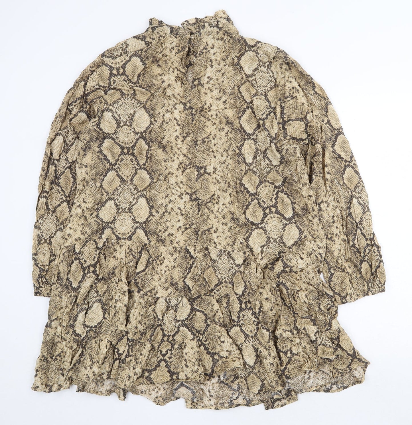 Zara Womens Beige Animal Print Polyester Shift Size 2XL High Neck Button - Snake Print