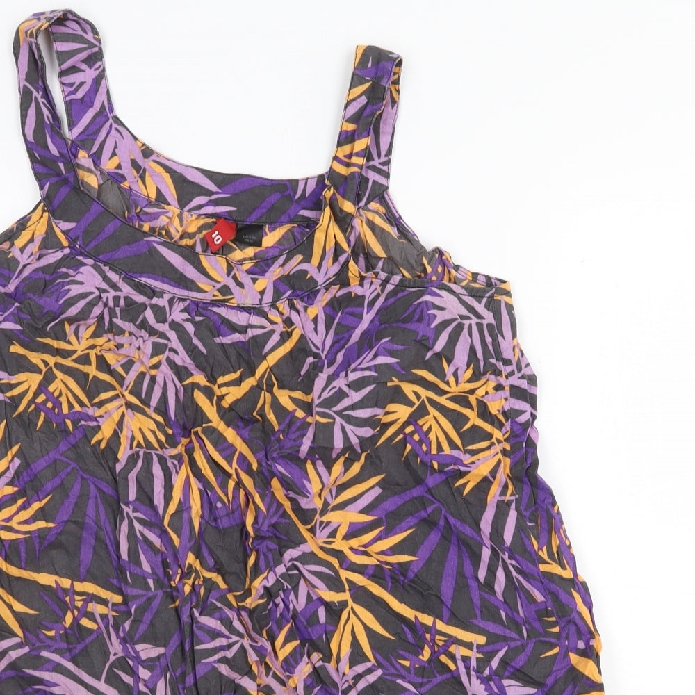 H&M Womens Purple Floral 100% Cotton Tunic Tank Size 10 Scoop Neck