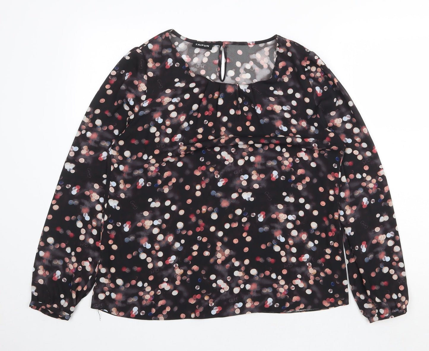 Taifun Womens Black Polka Dot Polyester Basic Blouse Size XL Boat Neck