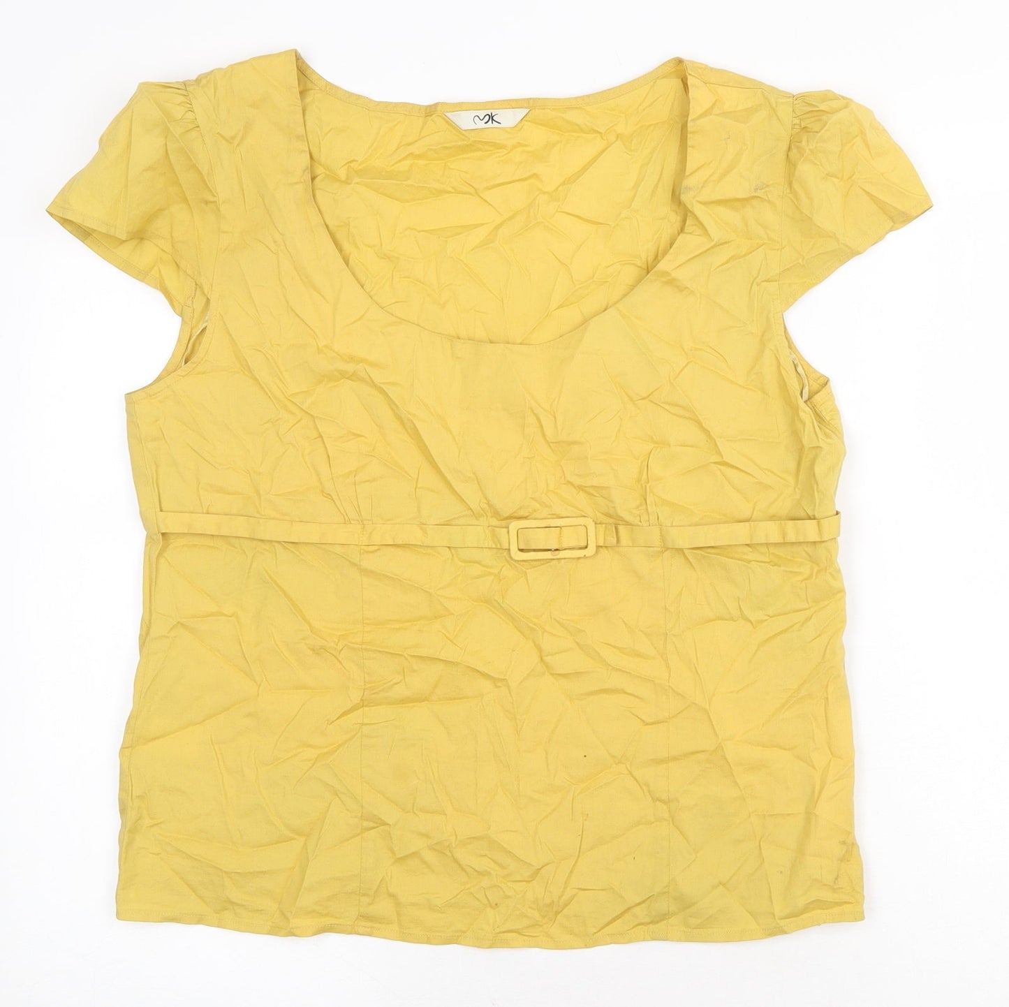 MK Womens Yellow Cotton Basic Blouse Size 18 Scoop Neck