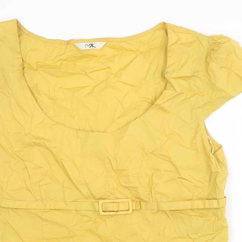 MK Womens Yellow Cotton Basic Blouse Size 18 Scoop Neck